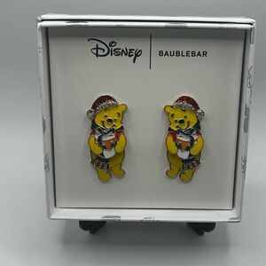 Disney Baublebar Christmas Winnie The Pooh Dangle Earrings w/Rhinestones on Hat.